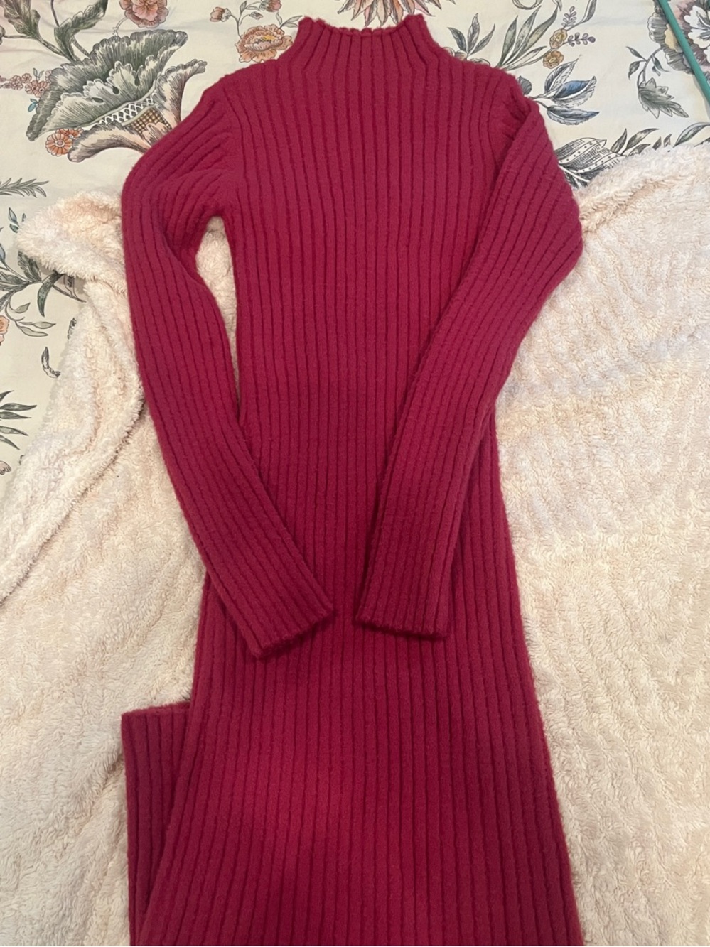 Vici Ribbed Long Sleeve Knit Dress - Wine